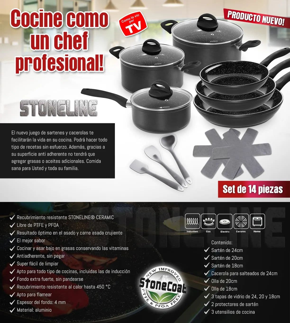 Stoneline - Set de Ollas y Sartenes 
